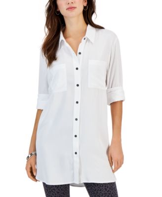 Style & Co - Women's Solid-Color Twill Button-Up Tunic Shirt