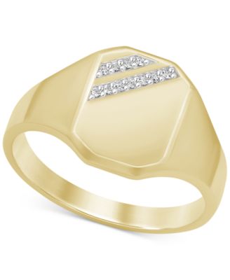 Macy's Brand - Men's Diamond Polished Signet Ring (1/20 ct. t.w.) in 10k Gold