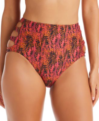 Bar III - Women's Viper Snakeskin-Print High Rise Cut-Out Swim Bottoms