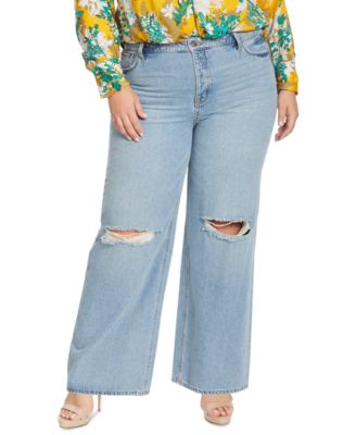 Jessica Simpson - Trendy Plus Size Ripped Wide-Leg Jeans