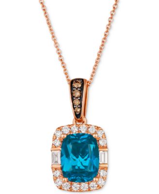 Le Vian - Deep Sea Blue Topaz (2-1/4 ct. t.w.) & Diamond (1/3 ct. t.w.) Halo Pendant Necklace in 14k Rose Gold, 18" + 2" extender