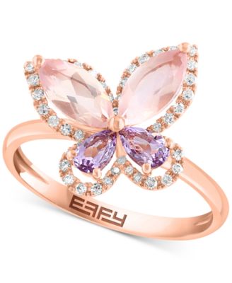 EFFY Collection - Rose Quartz (1 ct. t.w.), Pink Amethyst (1/3 ct. t.w.) & Diamond (1/6 ct. t.w.) Butterfly Ring in 14k Rose Gold