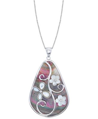 Macy's - Black & White Mother of Pearl Flower 18" Pendant Necklace in Sterling Silver