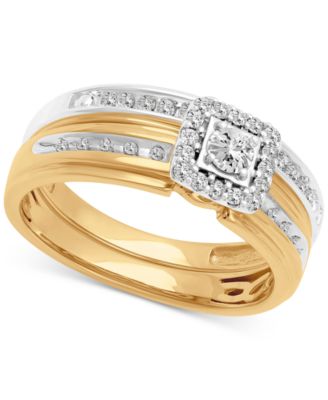 Macy's Brand - Diamond Square Halo Cluster Bridal Set (3/8 ct. t.w.) in 14k Two-Tone Gold