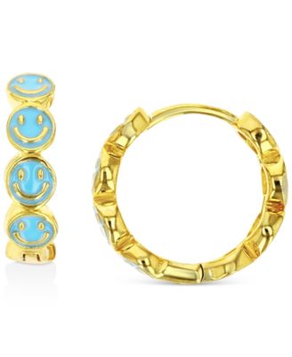 Macy's Brand - Enamel Smiley Face Hoop Earrings in Sterling Silver or 14k Gold over Sterling Silver, 1/2"