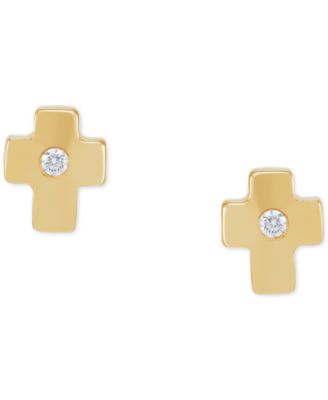 Macy's Brand - Children's Diamond Accent Cross Earrings in 14k Yellow Gold