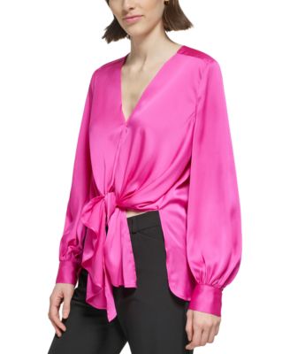 Donna Karan New York - Women's Solid-Color Tie-Front Blouson Top