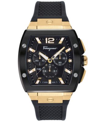 Salvatore Ferragamo - Men's Swiss Chronograph F-80 Tonneau Black Silicone Strap Watch 42mm