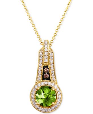 Le Vian - Green Apple Peridot (1-1/3 ct. t.w.) & Diamond (1/4 ct. t.w.) Halo 18" Pendant Necklace in 14k Gold