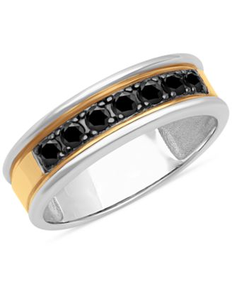 Macy's Brand - Men's Black Sapphire Band (3/4 ct. t.w.) in Sterling Silver & 18k Gold-Plate