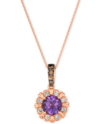 Le Vian - Grape Amethyst (1-1/6 ct. t.w.) & Diamond (1/4 ct. t.w.) Flower Adjustable 20" Pendant Necklace in 14k Rose Gold