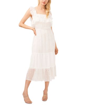 CeCe - Women's Eyelet Double-Ruffle Square-Neck Dress