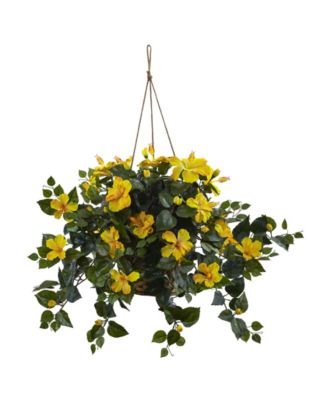 Nearly Natural - Hibiscus Artificial Plant Hanging Basket