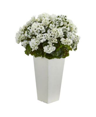 Nearly Natural - 27" Geranium UV-Resistant Indoor/Outdoor Artificial Plant in White Planter