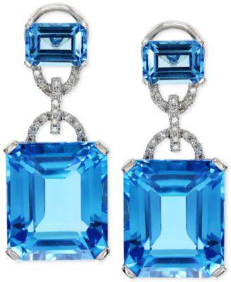 EFFY Collection - Blue Topaz (28-1/5 ct. t.w.) and Diamond (1/8 ct. t.w.) Earrings in 14k White Gold