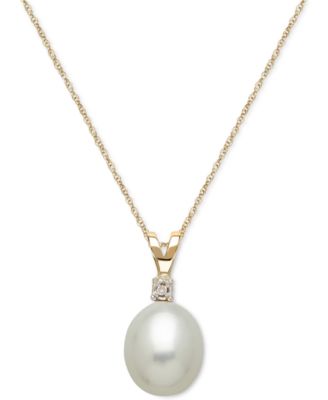 Honora - Cultured Freshwater Pearl (8mm) and Diamond Accent Pendant Necklace in 14k Gold