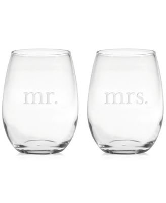 Culver - Glass 2-Pc. Etched Stemless Wine Glass Mrs. Set