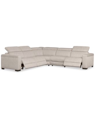 Furniture - Nevio 124" 5-Pc. Fabric "L" Shaped Sectional Sofa with 3 Power Recliners and Articulating Headrests, Created for Macy's