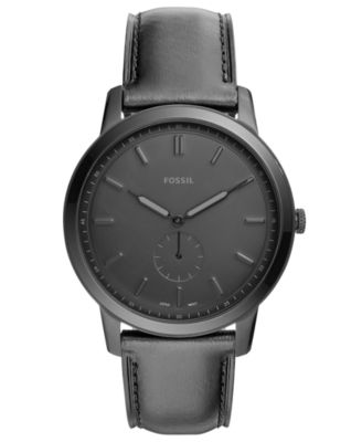 Fossil - Men's Minimalist Black Leather Strap Watch 44mm