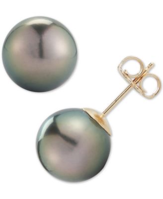 Macy's Brand - Black Cultured Tahitian Pearl (9mm) Stud Earrings in 14k Gold