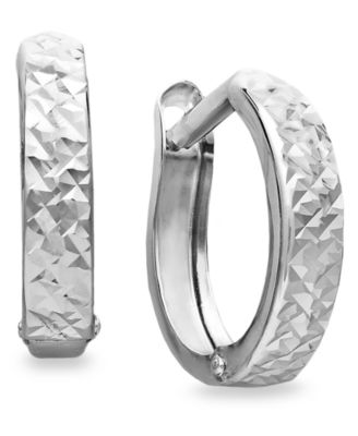 Macy's Brand - 10k White Gold Earrings, Diamond Cut Hinged Hoop Earrings