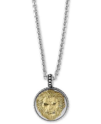 EFFY Collection - Men's Two-Tone Lion's Head 22" Pendant Necklace in Sterling Silver and 18k Gold-Plate