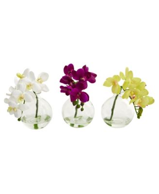 Nearly Natural - 9'' Phalaenopsis Orchid Artificial Arrangement in Glass Vase, Set of 3