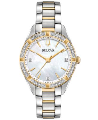 Bulova - Women's Sutton Diamond (1/10 ct. t.w.) Two-Tone Stainless Steel Bracelet Watch 32.5mm