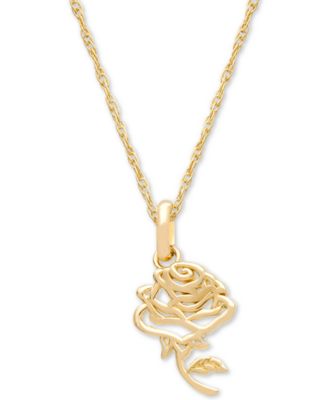 Disney - Children's Belle Rose 15" Pendant Necklace in 14k Gold