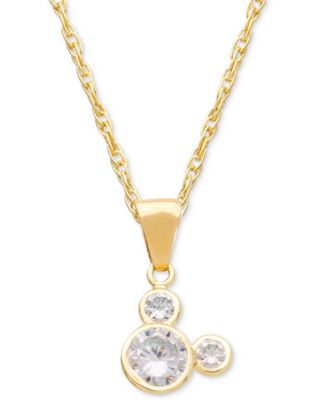 Disney - Children's Cubic Zirconia Mickey Mouse 15" Pendant Necklace in 14k Gold