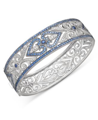 Macy's Brand - Sterling Silver Bracelet, Sapphire (3-3/4 ct. t.w.) and Diamond (1/4 ct. t.w.) Heart Bangle