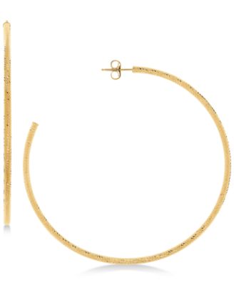 Italian Gold - Textured Skinny Hoop Earrings in 14k Gold