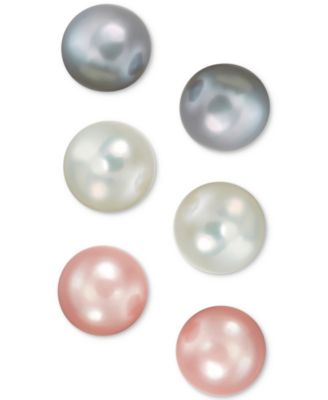 Macy's - Cultured Freshwater Pearl (8mm) 3-Pc. Set Stud Earrings in Sterling Silver