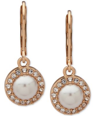 Anne Klein - Gold-Tone Pav&eacute; & Imitation Pearl Halo Drop Earrings