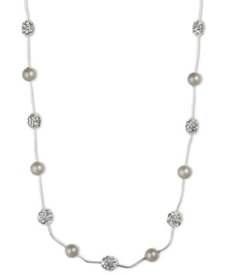 Anne Klein - Silver-Tone Crystal Imitation Pearl Strand Necklace