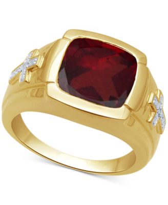 Macy's Brand - Men's Garnet (7-3/4 ct. t.w.) & Diamond Accent Ring in 18k Gold Over Sterling Silver