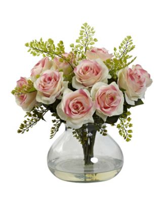Nearly Natural - Rose and Maiden Hair Floral Arrangement w/Vase