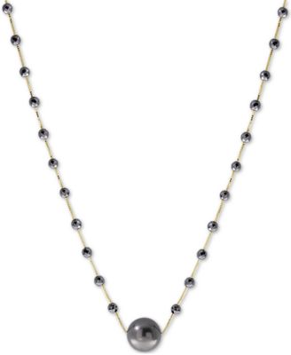 EFFY Collection - Cultured Tahitian Pearl (10mm) & Hematite Bead 18" Statement Necklace in 14k Gold