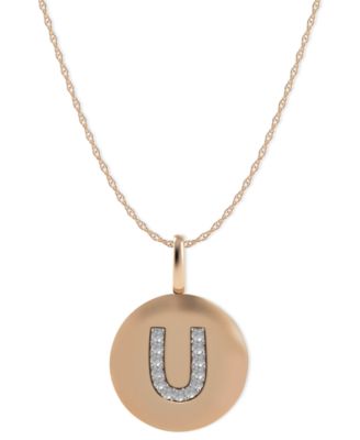 Macy's - 14k Rose Gold Necklace, Diamond Accent Letter U Disk Pendant