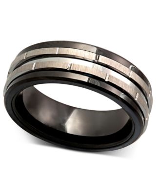 Macy's Brand - Men's Tungsten Ring, Black Ceramic Tungsten Design Ring