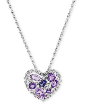 Macy's - Amethyst (1-1/5 ct. t.w.) & Iolite (1/5 ct. t.w.) Open Heart 18" Pendant Necklace in Sterling Silver