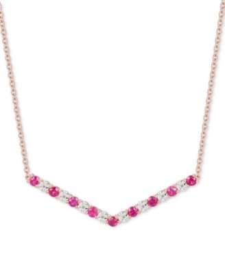 Macy's Brand - Ruby (5/8 ct. t.w.) & Diamond (1/20 ct. t.w.) Chevron 16" Statement Necklace in 14k Rose Gold-Plated Sterling Silver