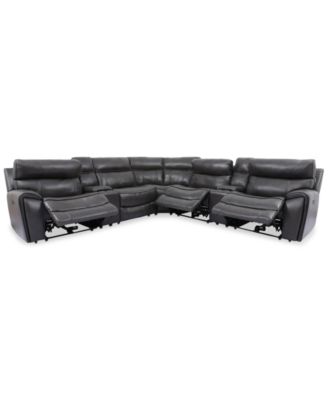Furniture - Hutchenson 7-Pc. Leather Sectional with 3 Power Recliners, Power Headrests and 2 Consoles with USB