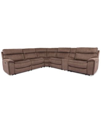Furniture - Hutchenson 6-Pc. Fabric Sectional with 2 Power Recliners, Power Headrests and Console with USB