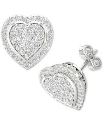 Macy's - Diamond Heart Cluster Stud Earrings (1/2 ct. t.w.) in Sterling Silver