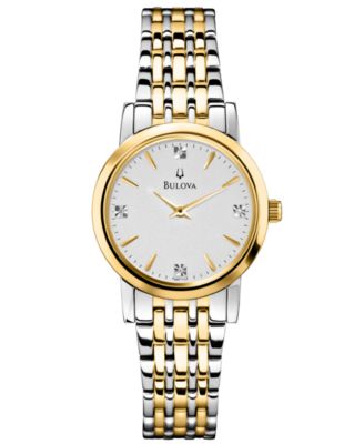 Bulova - Women's Diamond Accent Two-Tone Stainless Steel Bracelet Watch 30mm 98P115