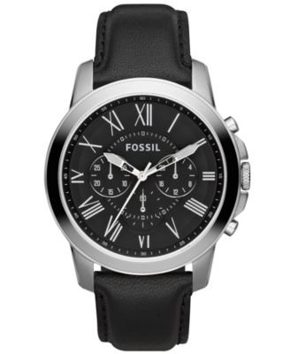 Fossil - Men's Chronograph Grant Black Leather Strap Watch 44mm FS4812