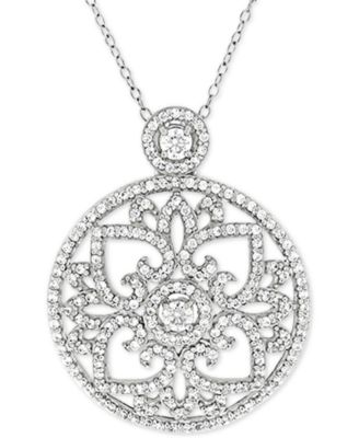 Macy's Brand - Cubic Zirconia Antique-Look Medallion 18" Pendant Necklace in Sterling Silver