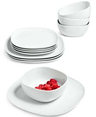 The Cellar - Whiteware Soft Square 12-Pc. Dinnerware Set, Service for 4