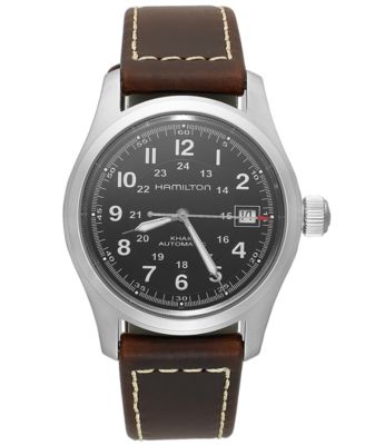 Hamilton - Watch, Men's Swiss Automatic Khaki Field Brown Leather Strap 38mm H70455533